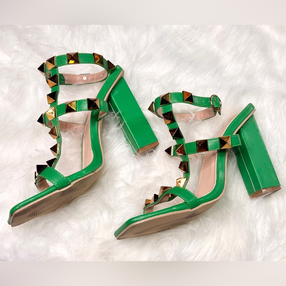 Green Studded Spikes Women's Heels Shoes/Sandals